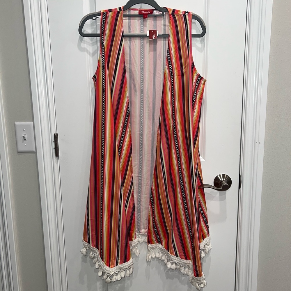 Panhandle Women’s Serape Long Fringe Vest Duster Size Medium NWT